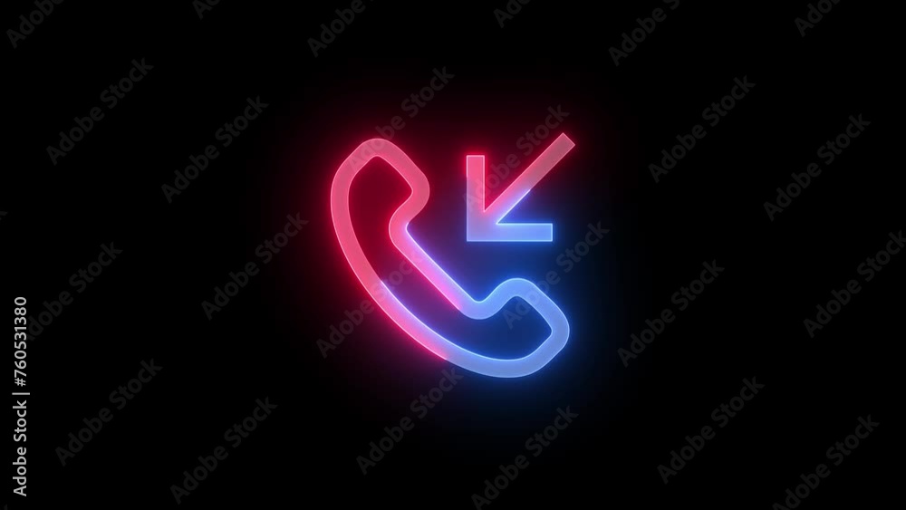Neon incoming call icon blue red color glowing animation black background