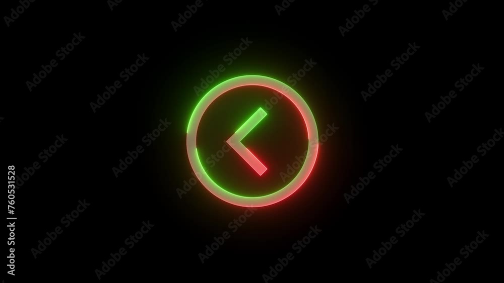 Neon page left icon green red color glowing animation black background Neon page left icon green red color glowing animation black background