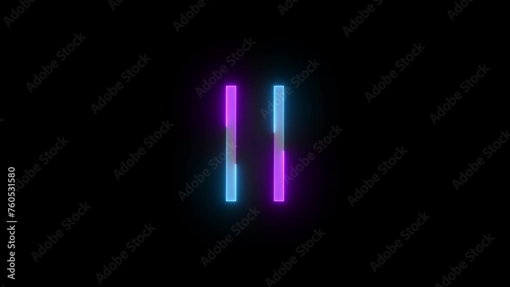 Neon pause icon cyan purple color glowing animation black background Neon pause icon cyan purple color glowing animation black background