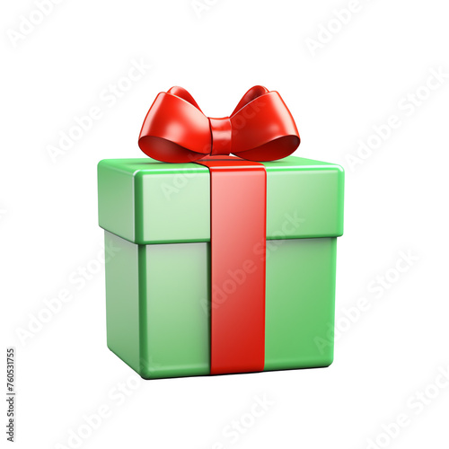 a green and red gift box with a red bow photo