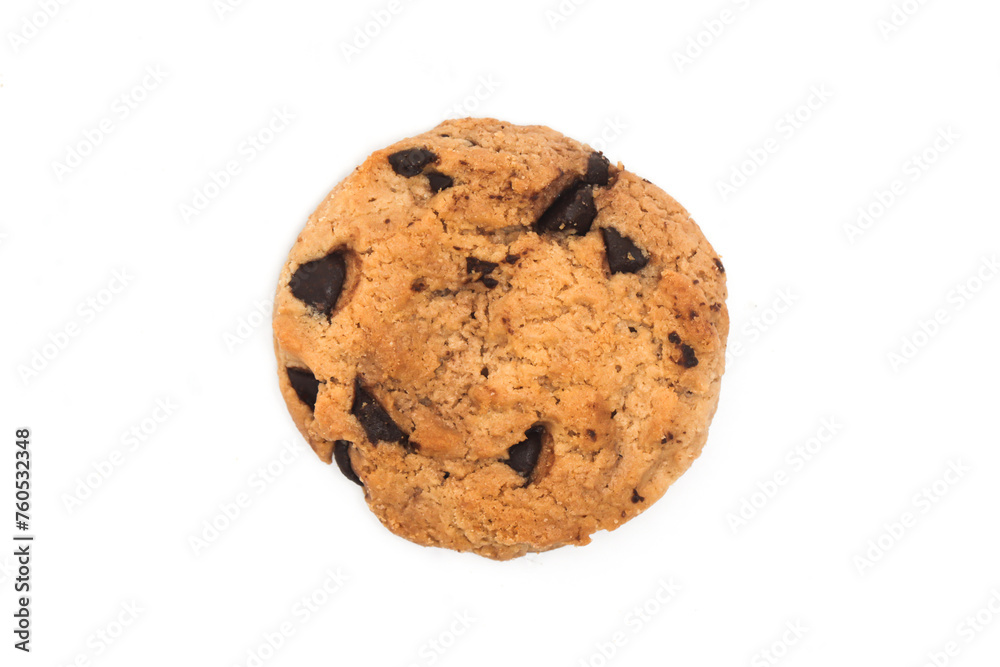 Chocolate chip cookie top view isolated on white background clipping path Chocolate chip cookie top view isolated on white background clipping path