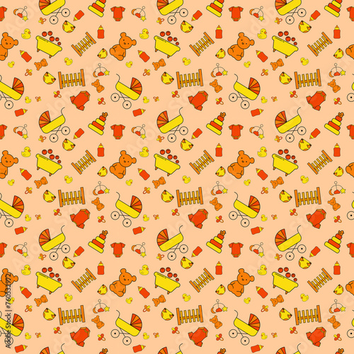 Baby Seamless Background In colorfull pallete. Vector Cartoon Illustration