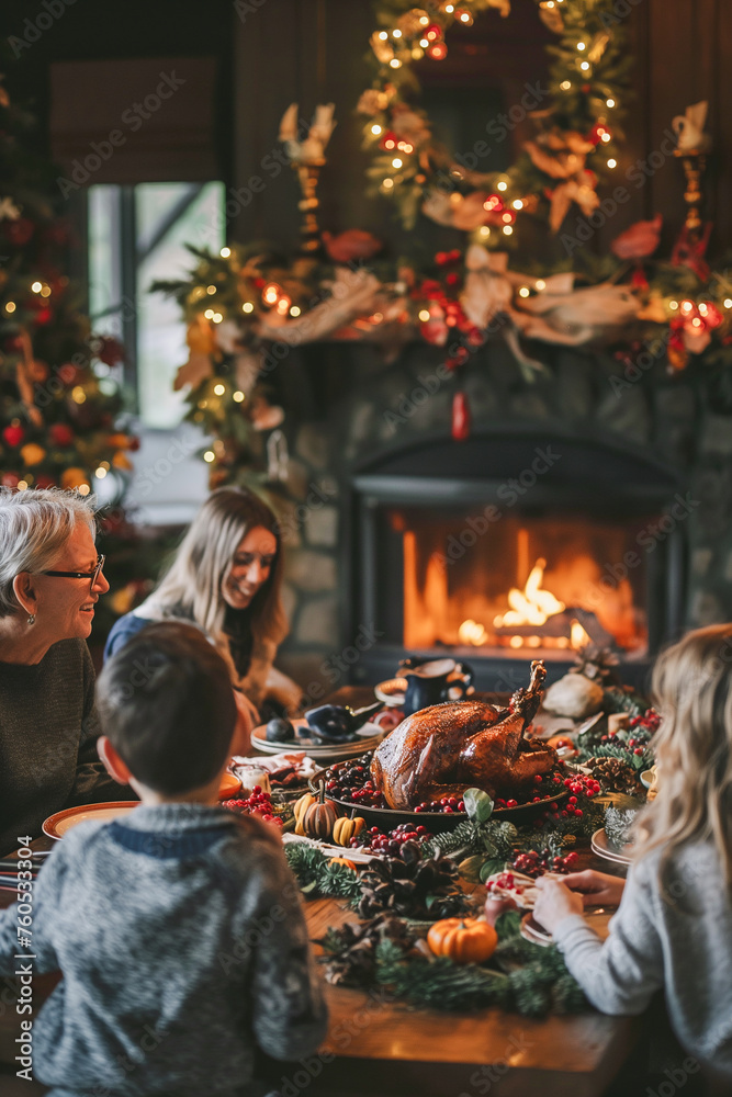Family Laughter, Fireplace Tales, Festive Thanksgiving
