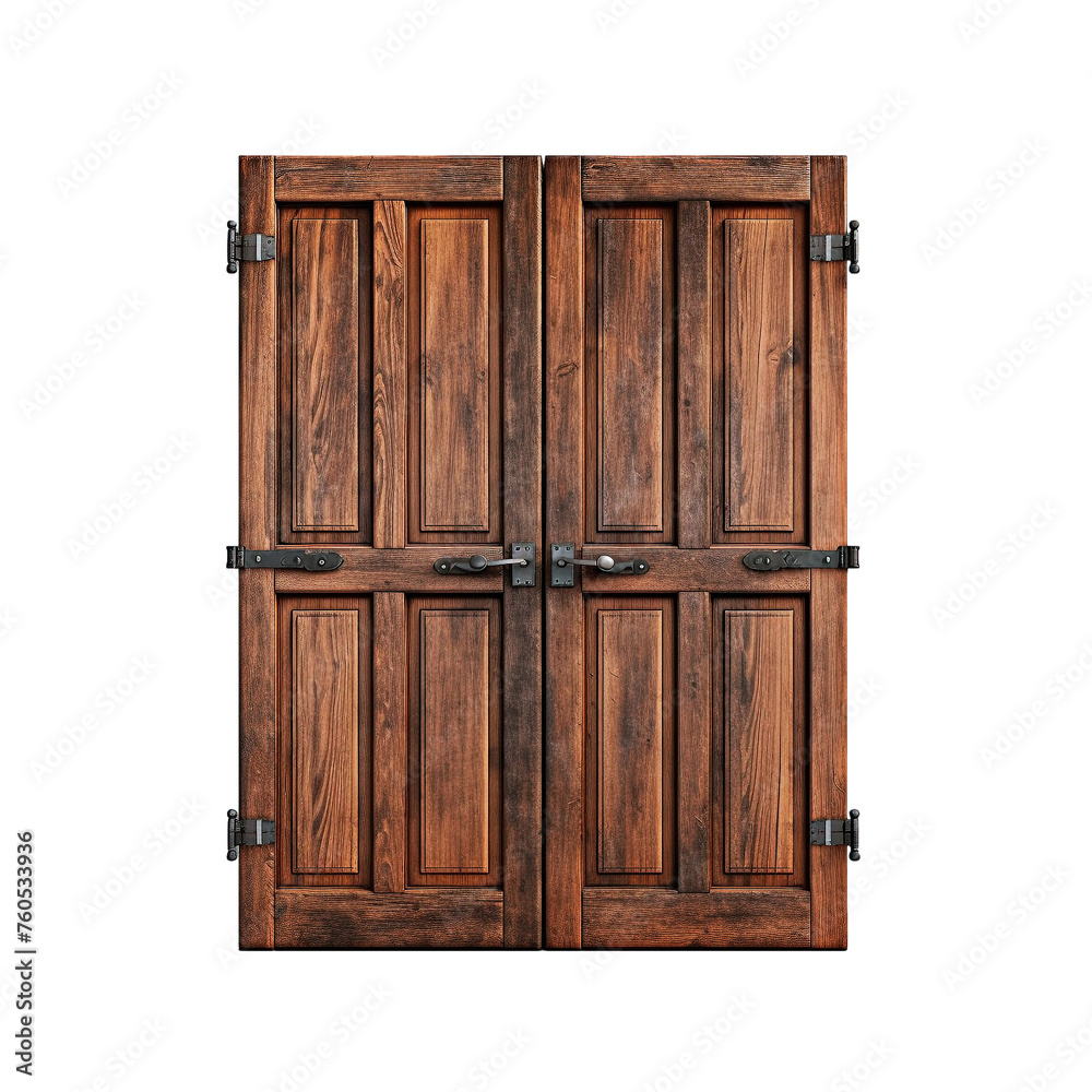 Majestic wooden portal, antique double doors awaiting entry