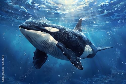 Orca Whale Swimming in the Ocean © D
