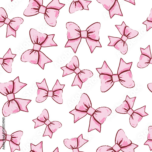 simple seamless pattern, pink ribbon for fashion textile or wallpaper background, vector illustration