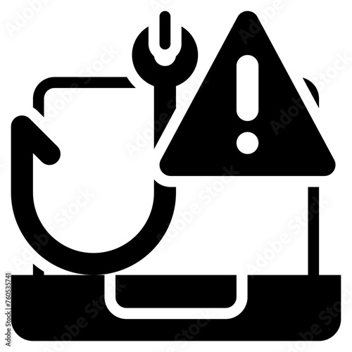 alert warning scam phishing hook cyber internet solid glyph