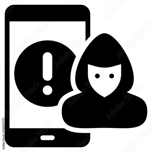 hacker mobile alert warning scam phishing solid glyph