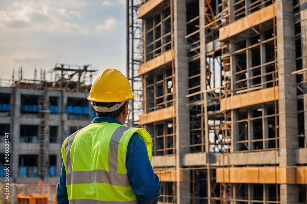 Back view of construction engineer in standard safety. Back view of construction engineer in standard safety.
