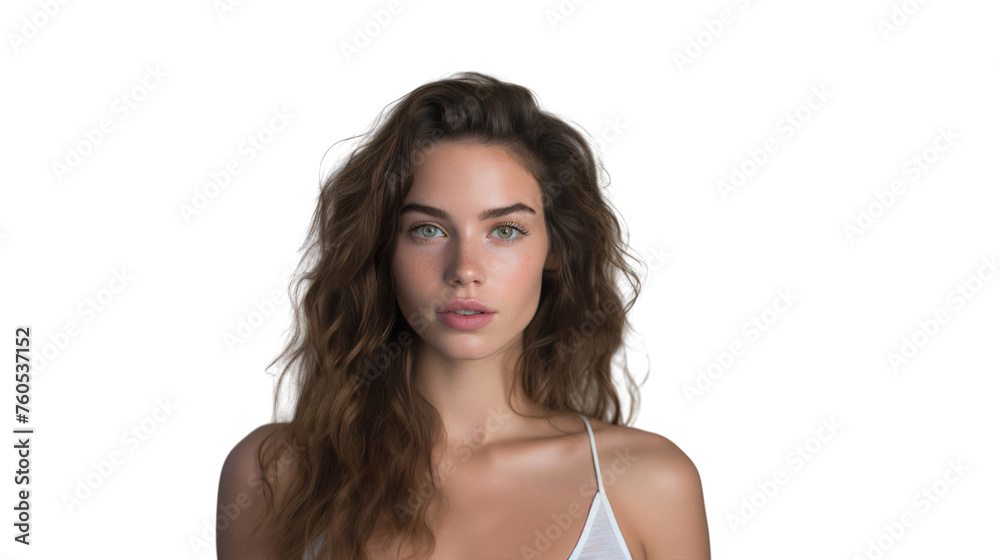 Studio portrait of a beautiful woman with healthy facial skin, isolated cut out on transparent background Studio portrait of a beautiful woman with healthy facial skin, isolated cut out on transparent background