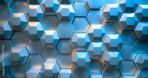 A closeup of a vibrant azure hexagon pattern on a wall, showcasing symmetry and electric blue hues in a mesmerizing mesh design