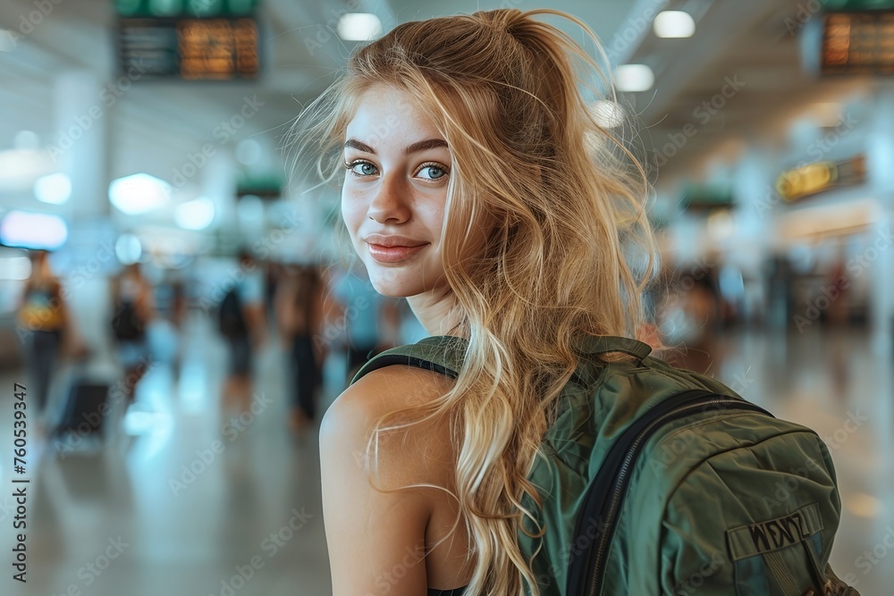 Reisefieber: Junge Frau wartet am Flughafen Reisefieber: Junge Frau wartet am Flughafen