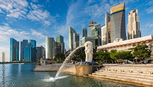 Singapore, February 03, 2024: Merlion statue fontain at Merlion Park in Marina Bay of Singapore. Merlion is the national symbol of Singapore depicted as a mythical creature with a lion head.
Singapore photo