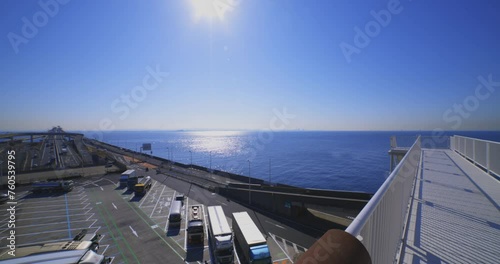 A traffic jam on the highway at Tokyo bay area in Chiba wide shot photo