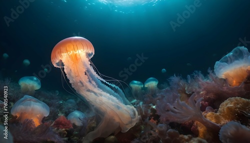 A Jellyfish In A Sea Of Glowing Marine Organisms