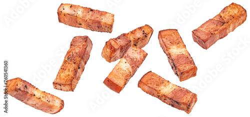 Foto Fried Italian pancetta bacon isolated on white background