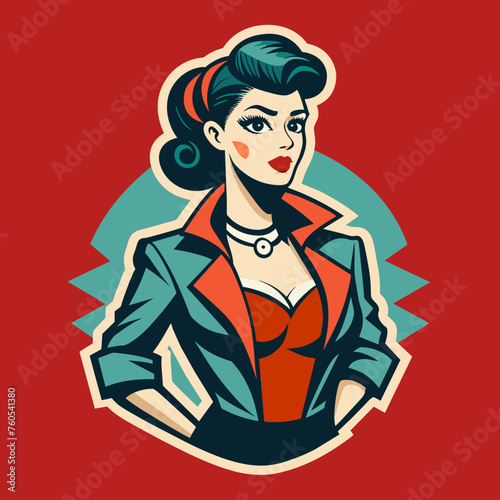 Craft a retro-inspired t-shirt sticker featuring a stylish silhouette of a vintage fashionista adorned in classic attire