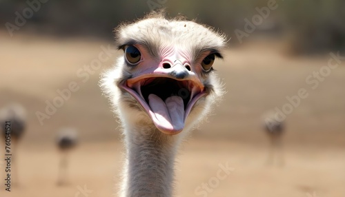 An Ostrich With Its Neck Extended To Reach For Foo