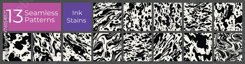 Geometric pattern set. Abstract liquid ink stain cover. Modern creative blot stain background.