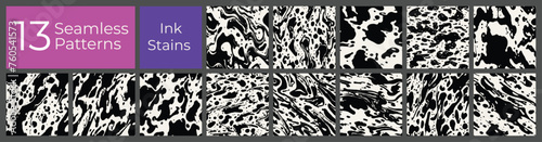 Geometric pattern set. Abstract liquid ink stain cover. Modern creative blot stain background.