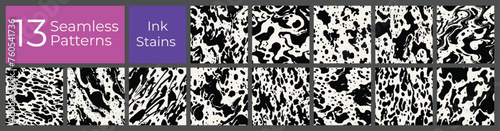 Geometric pattern set. Abstract liquid ink stain cover. Modern creative blot stain background.