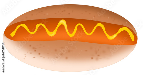 bread with sausage isolated on white, food illustration.