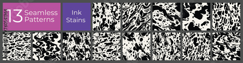 Geometric pattern set. Abstract liquid ink stain cover. Modern creative blot stain background.