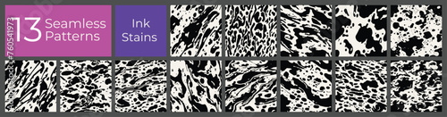 Geometric pattern set. Abstract liquid ink stain cover. Modern creative blot stain background.