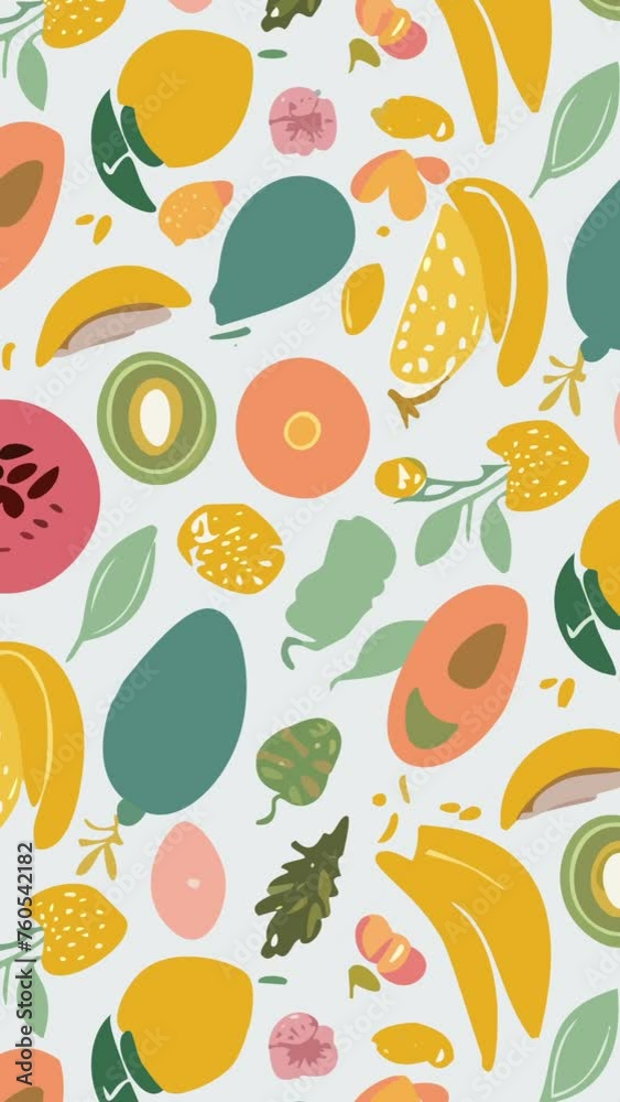 A seamless pattern of fruits and leaves. Loop Background Animation A seamless pattern of fruits and leaves. Loop Background Animation