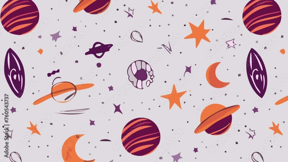 A seamless pattern of planets, stars, and moons. Loop Background Animation