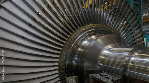 Assembly of a steam turbine rotor in a plant workshop.