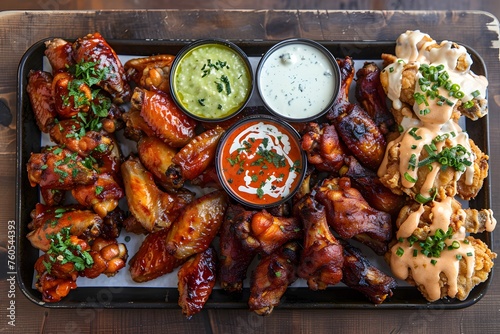 chicken wings with sauces in the middle