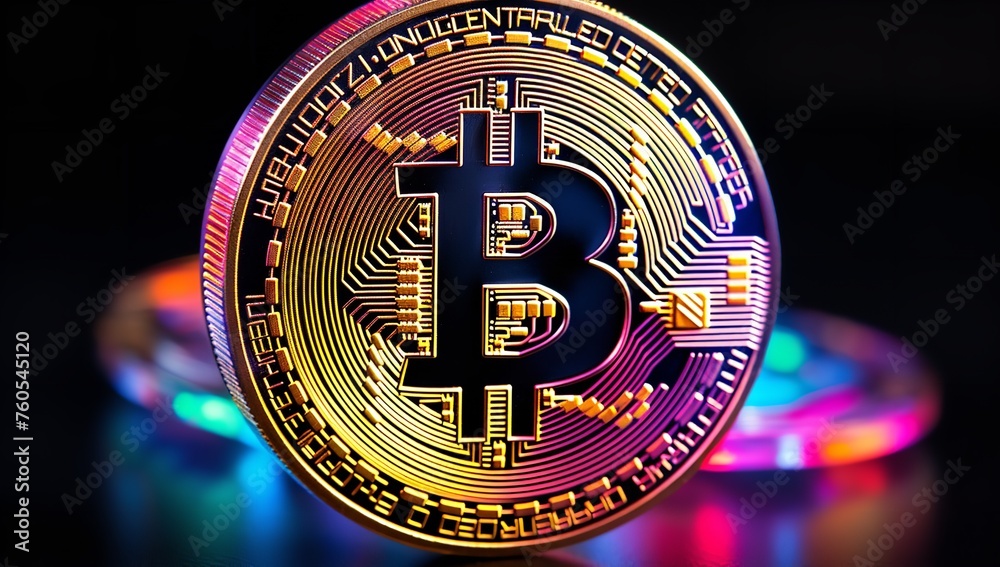 Beautiful Bitcoin on Computer Background: Digital Currency Concept

