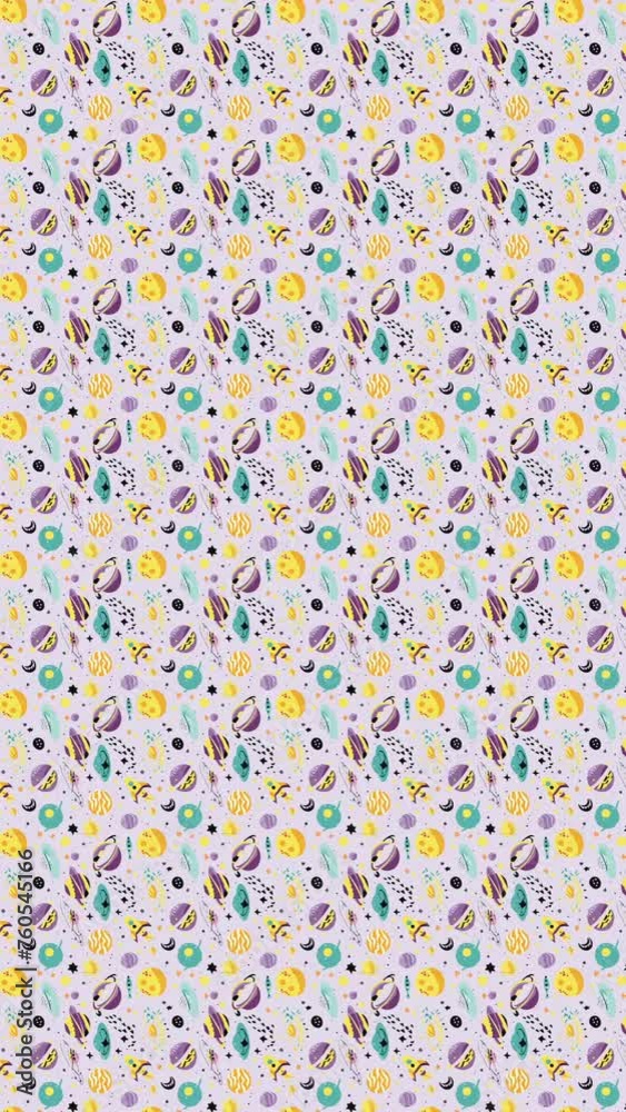 A seamless pattern of planets, stars, and rockets. Loop Background Animation A seamless pattern of planets, stars, and rockets. Loop Background Animation