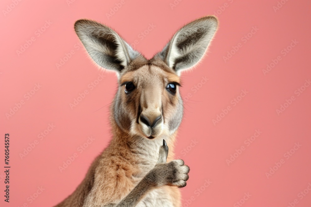 Kangaroo showing thumb up isolated on color solid background