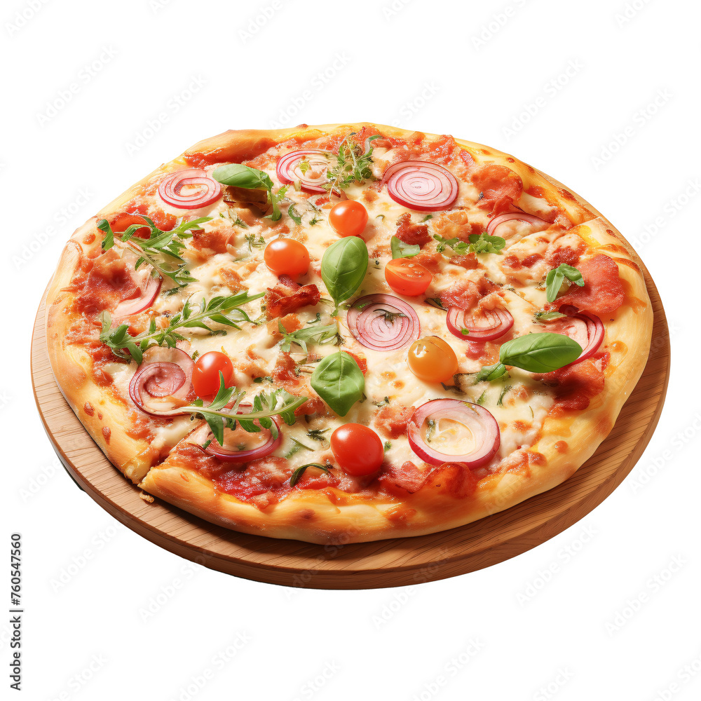a pizza on a wooden tray