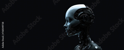 Robotic figure with blurred face on black