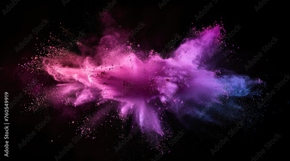 Colorful powder burst in a dark setting - obrazy, fototapety, plakaty 