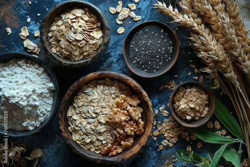 Cereals,Oats and wheat,High angle view of breakfast on table 