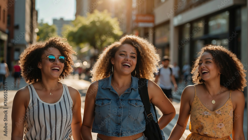 Obraz premium Fröhliche Freundinnen genießen gemeinsam einen Sommertag in der Stadt