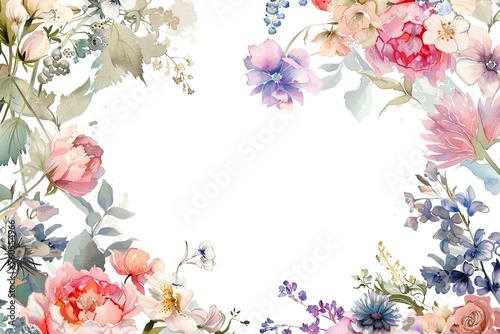 watercolor painting of a flowery border with a white background