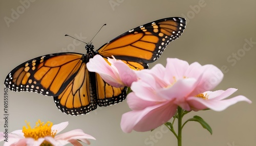A Monarch Butterfly Landing On A Flower Petal