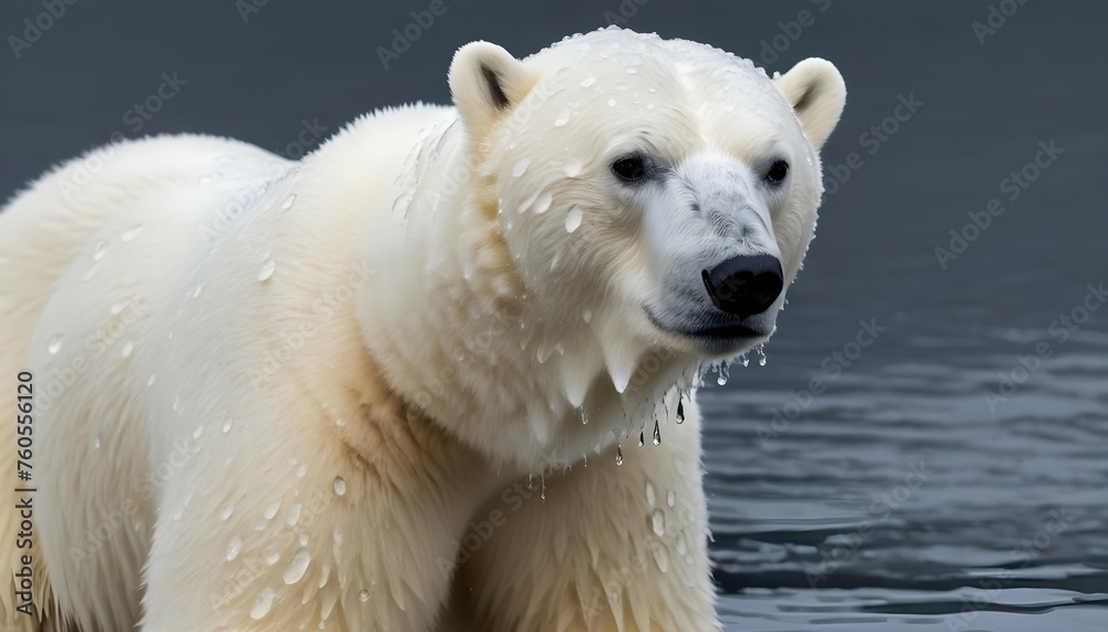 A Polar Bear With Its Fur Glistening With Droplets