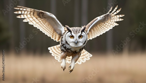 An Owl In A Dynamic Mid Flight Position
