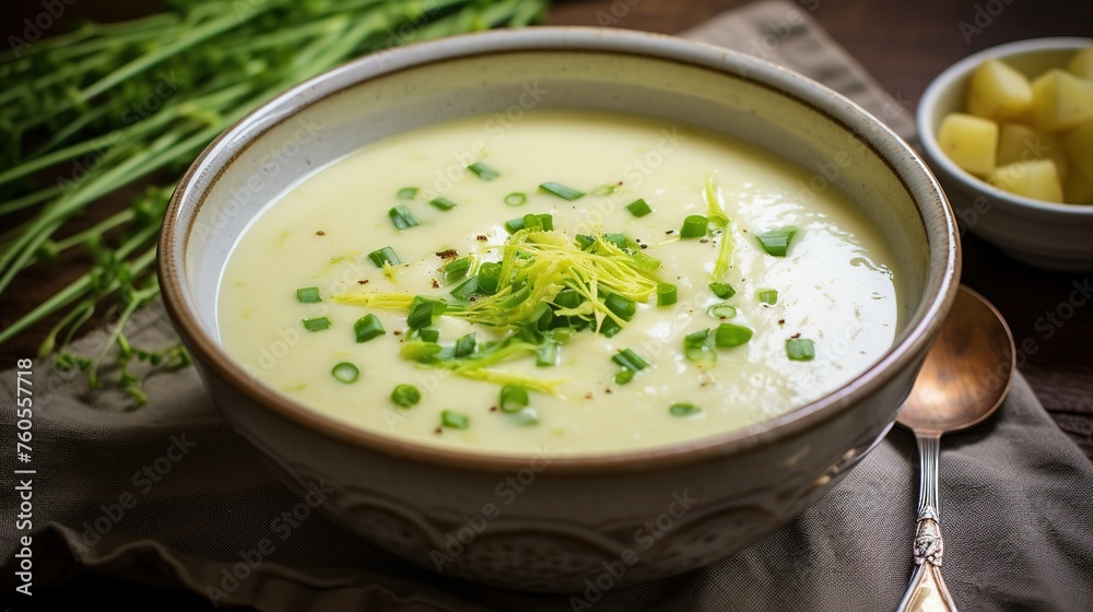 Vichyssoise - traditional French soup made of leek, potato and onion