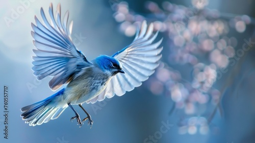 Bird in flight showing wing expanded with blue colors © vannet
