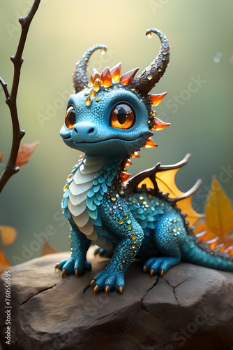 Beautiful little sweet dragon in a fantastic world.