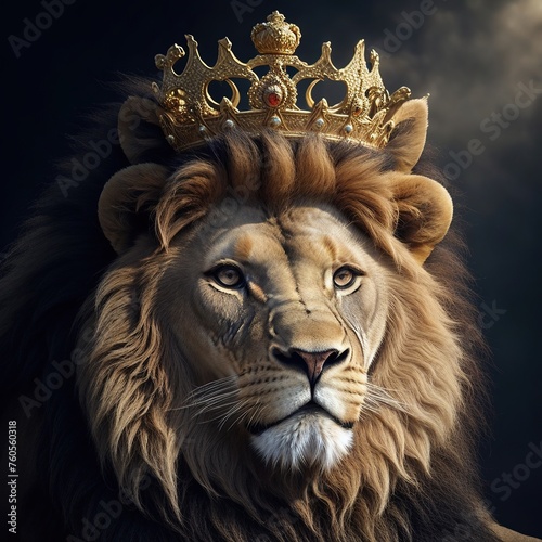 The lion is the king of beasts  with a crown on his head.