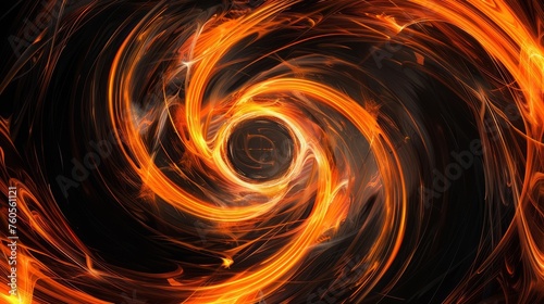Glowing orange swirl background on black background