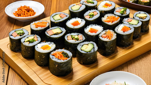 sushi on a plate, japanese food, cuisine, gourmet, AI generated